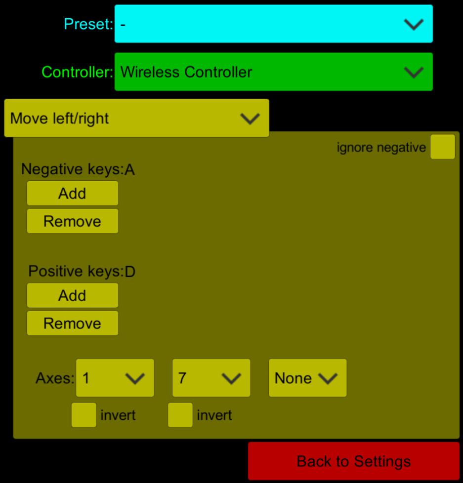 Controls Configuration user interface
